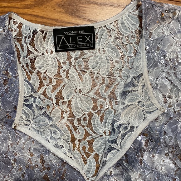 Alex Evenings women’s 3 pcs midi length lace / sequins gray skirt set size 1X - Picture 12 of 16